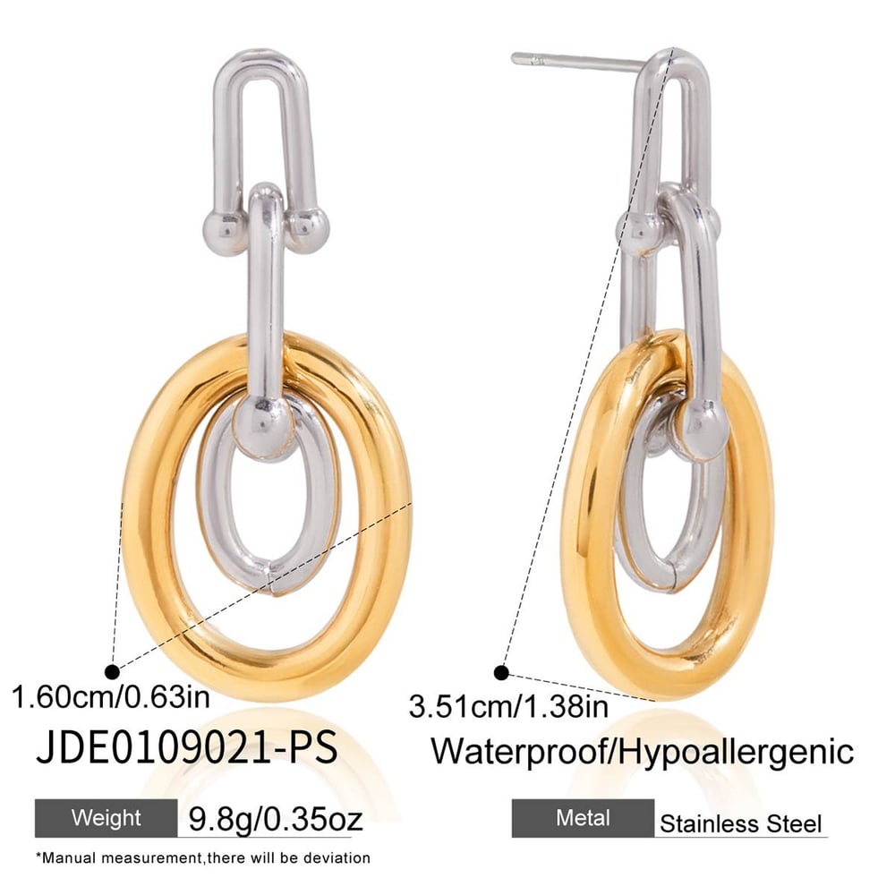 1 Pair Circle Mixed Gold&Silver Colors Stainless Steel Women's Drop Earrings h5Picture2