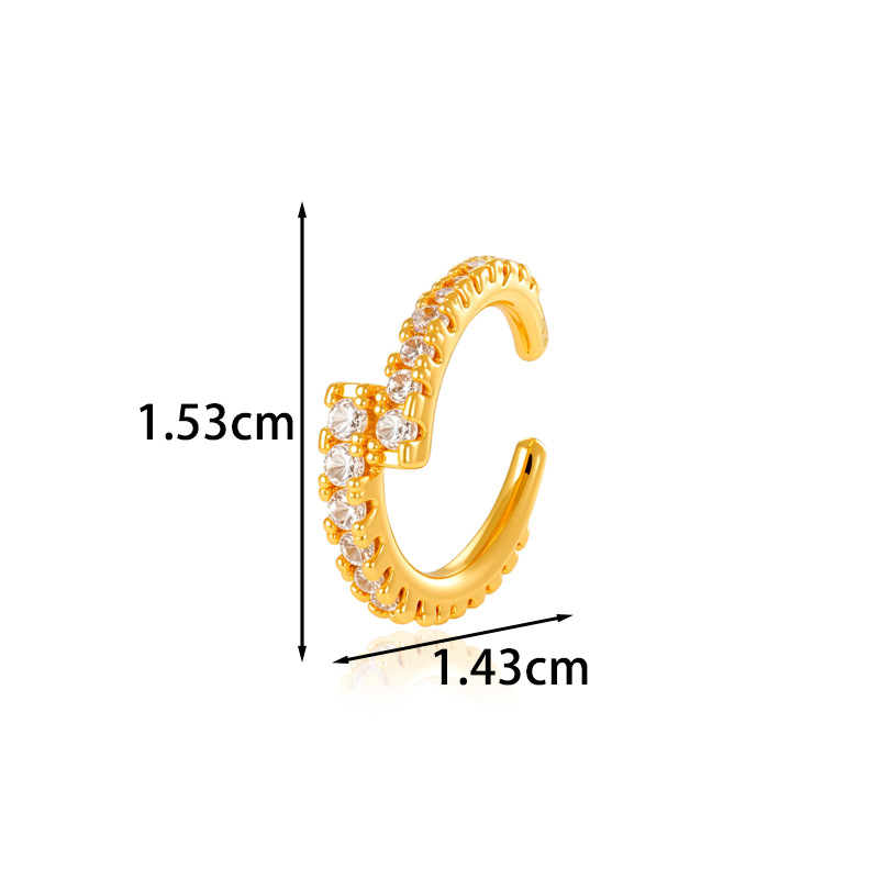 Boucles d'oreilles à clip pour femme, design complexe, en cuivre et zircon (1 pièce) h5Image2