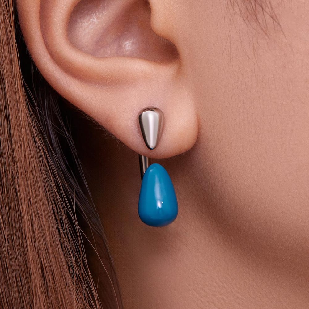 1 paire de boucles d&#39;oreilles puces en acier inoxydable doré brillant en forme de goutte pour femme Image5