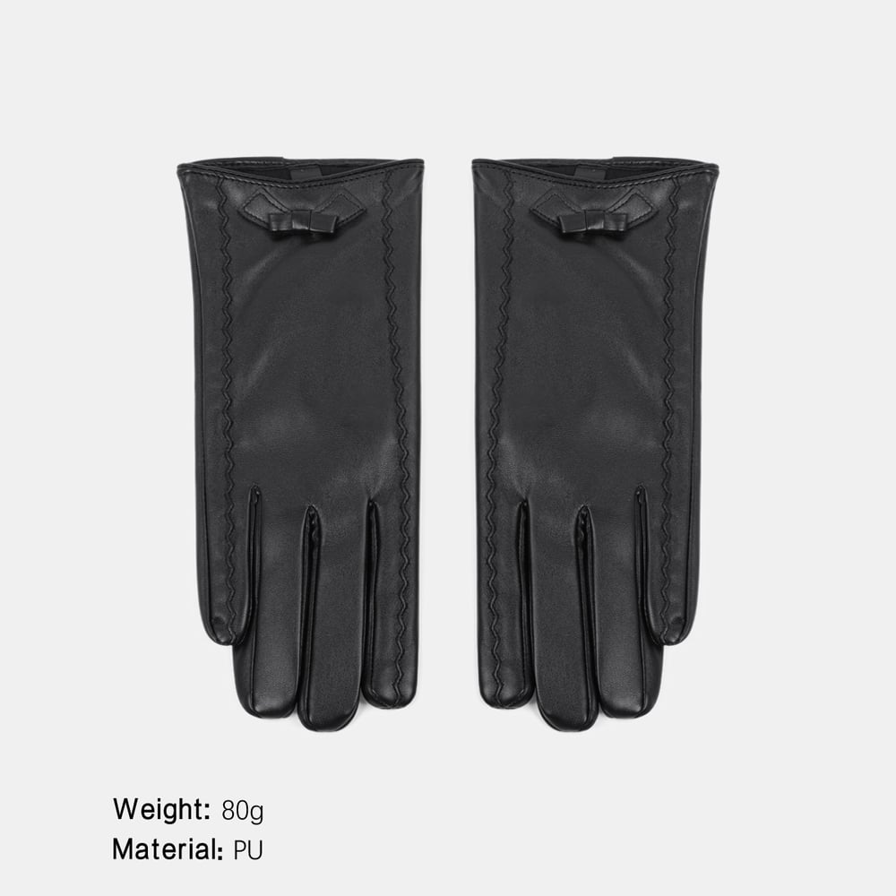 1 Paar einfarbige PU-Damenhandschuhe mit Schleife