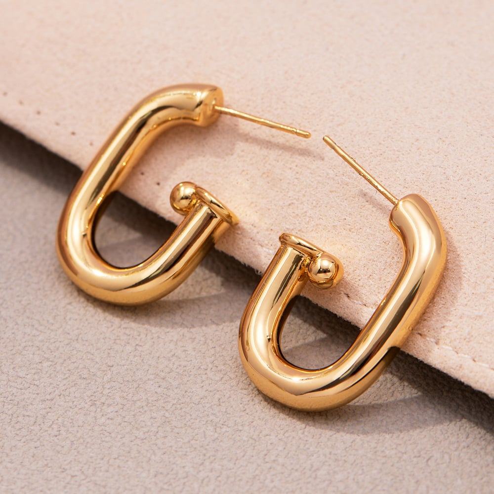 1 Pair Minimalist Annular Stainless Steel Gold Color Women's Hoop Earrings h5Picture3