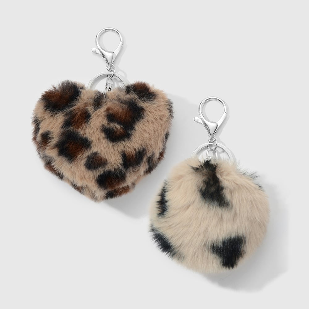 1 Set Retro Plush Heart Leopard Print Bag Charm