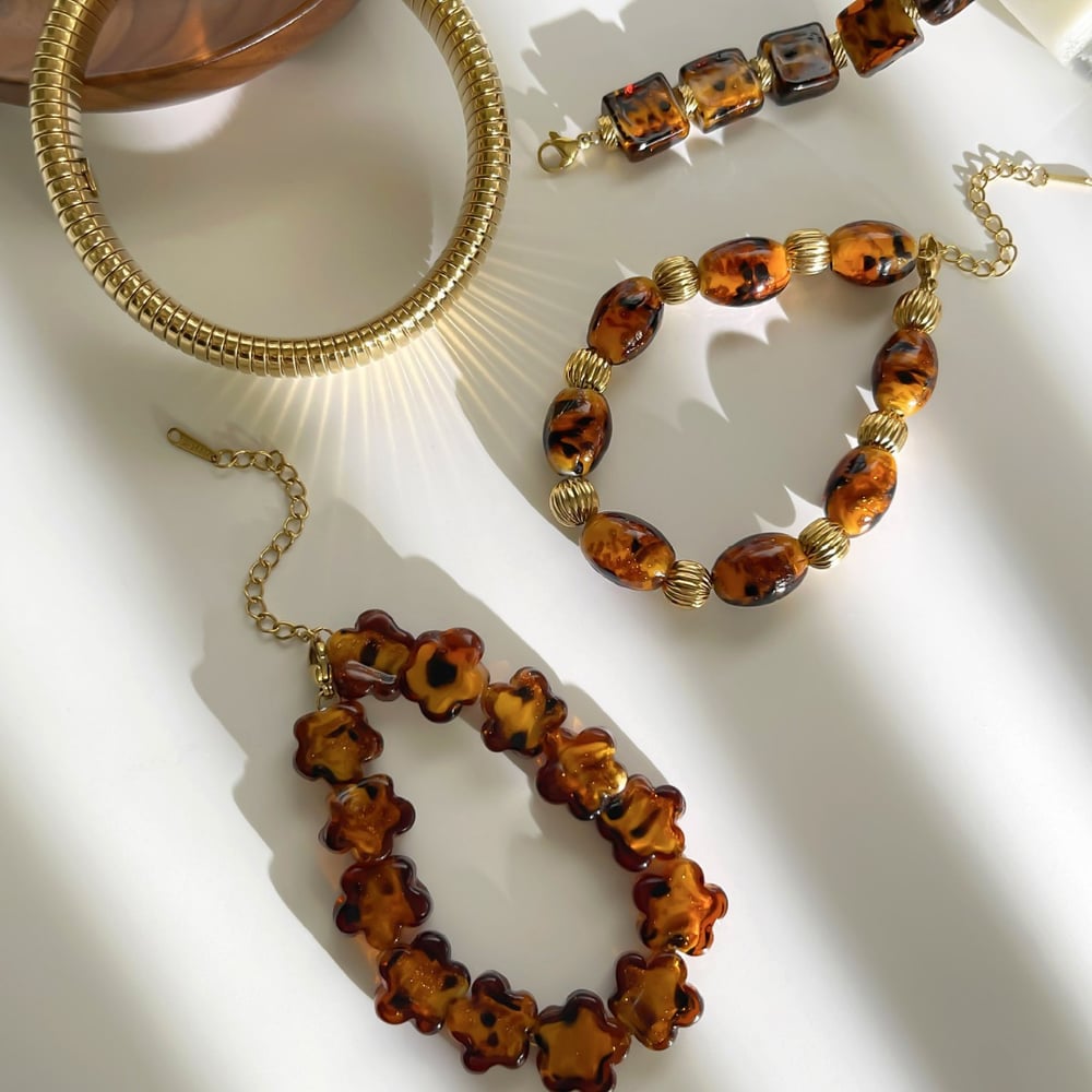 Braccialetto con perline in acciaio inossidabile e perline in vetro ambrato da 1 filo Immagine5