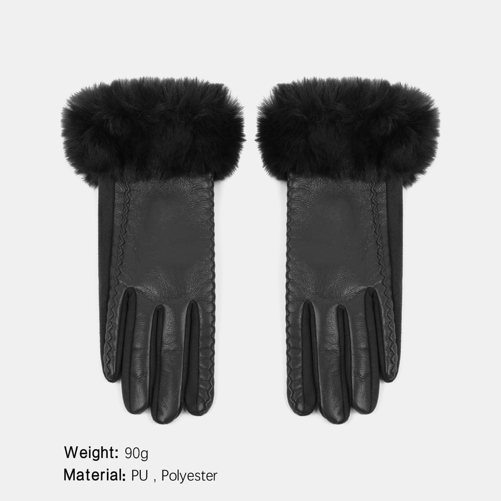 1 paire de gants pour femmes en peluche PU de couleur unie simple 