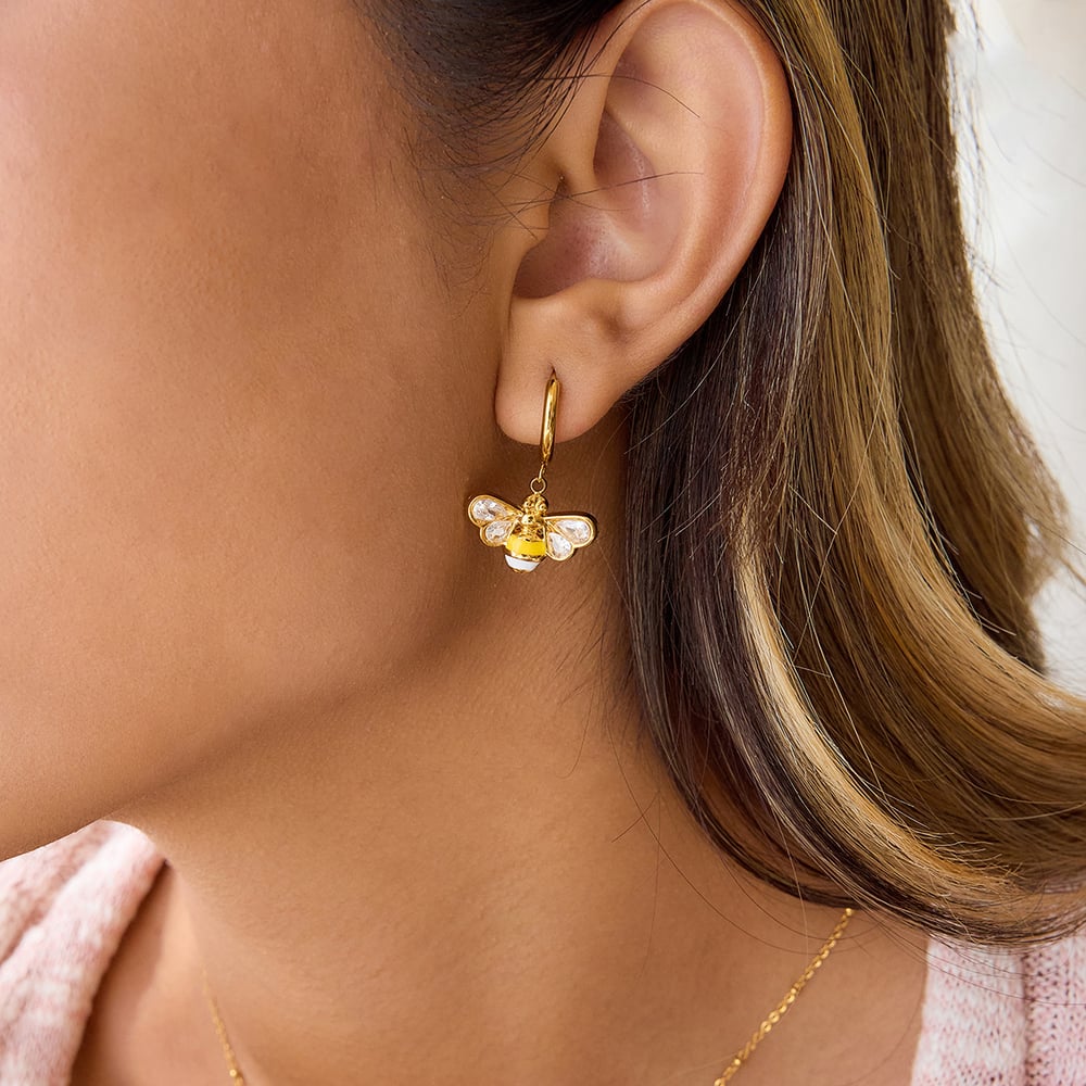 1 Pair Exquisite Bee Stainless Steel Gold Color Zircon Women's Pendant Necklaces h5Picture4