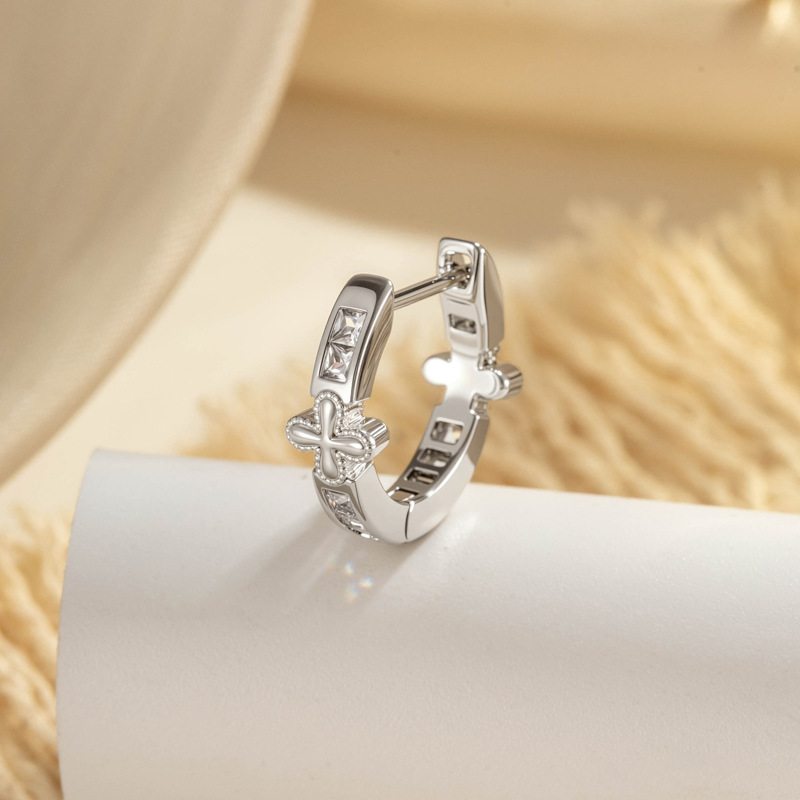 1 Piece Modern Cross Copper Zircon Unisex Hoop Earrings h5Picture6