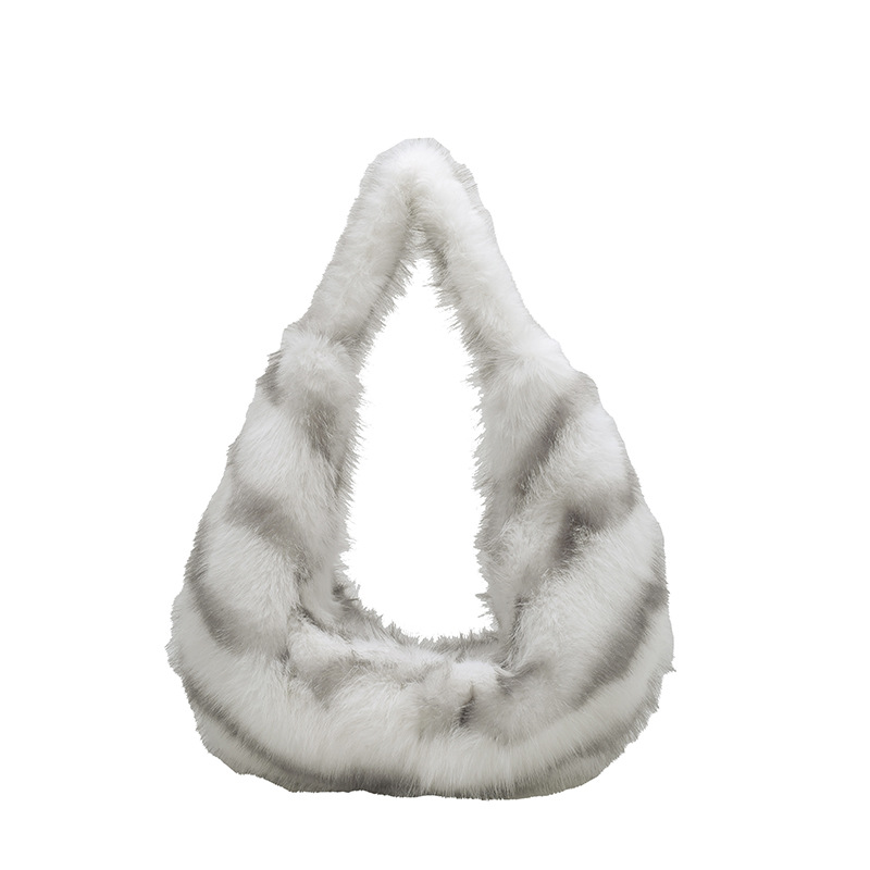 Sac à bandoulière femme luxueux à rayures rétro en fourrure (1 pièce) h5Image3