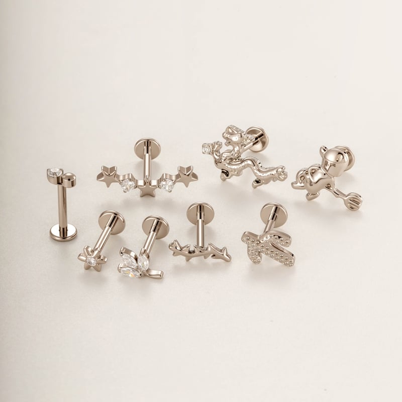 Boucles d'oreilles piercing femme en titane et zircon, motif étoile végétale (1 pièce) h5Image3