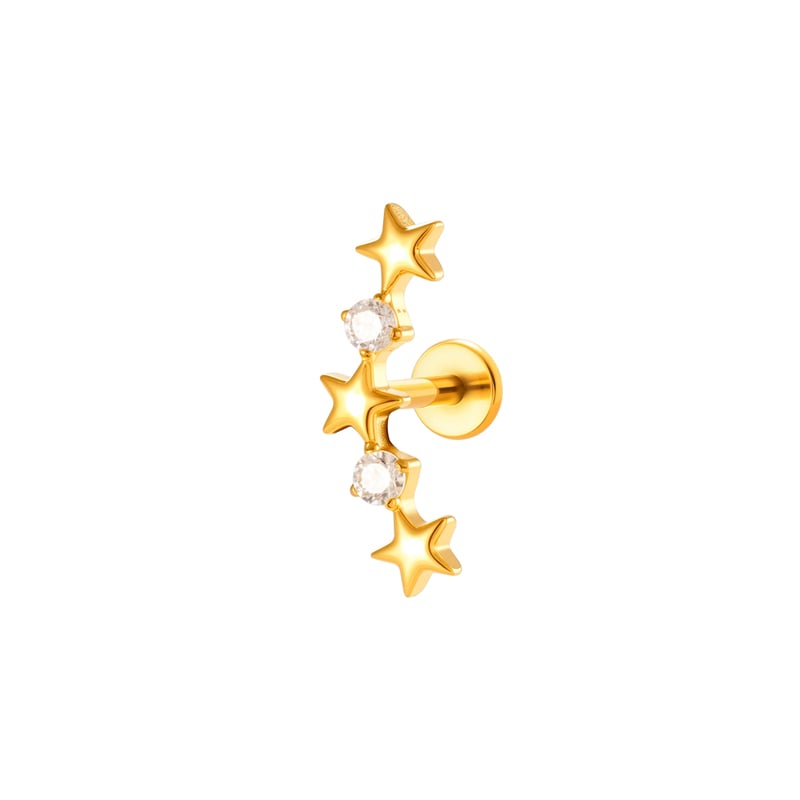 Boucles d'oreilles piercing femme en titane et zircon, motif étoile végétale (1 pièce)