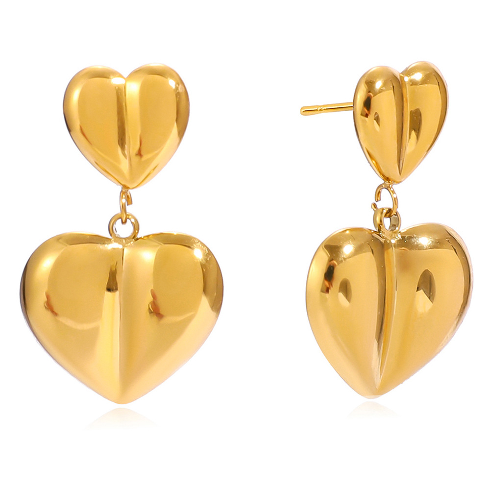 1 Pair Romantic Heart Stainless Steel Gold Color Women's Drop Earrings