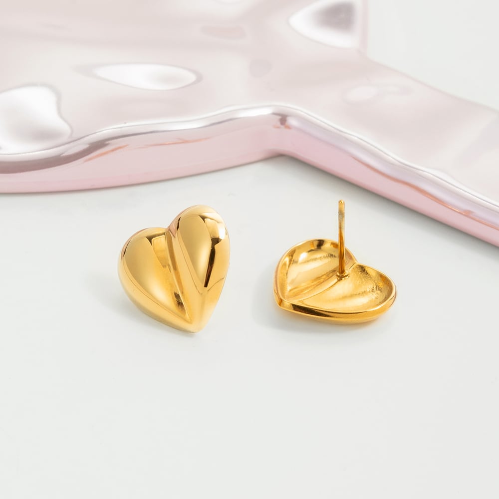 1 Pair Minimalist Heart Stainless Steel Gold Color Women's Stud Earrings h5Picture5