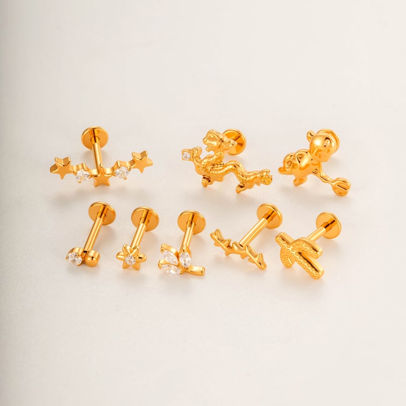 Boucles d'oreilles piercing femme en titane et zircon, motif étoile végétale (1 pièce) h5Image5