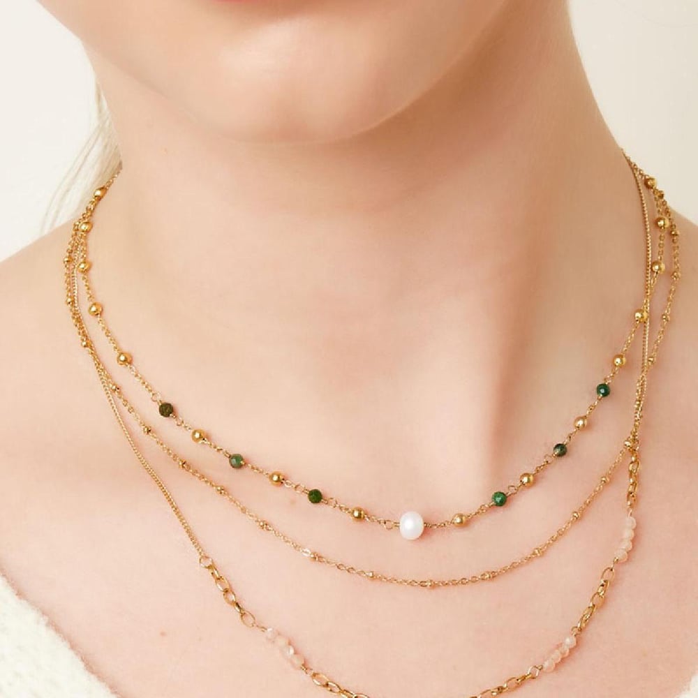 Double chained necklace with pink beads Picture4