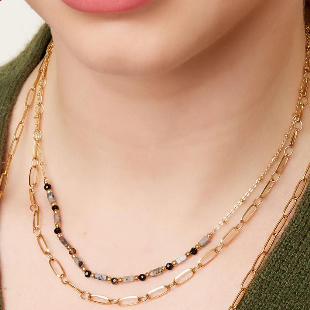 Double chained necklace with agate beads Picture4