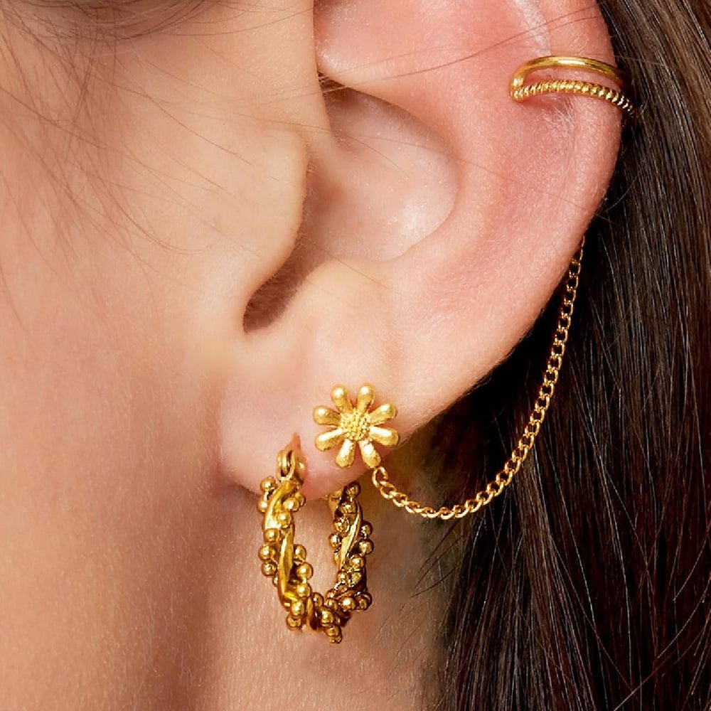 Orecchini a cerchio perle intrecciate multiple piccole argento Immagine4