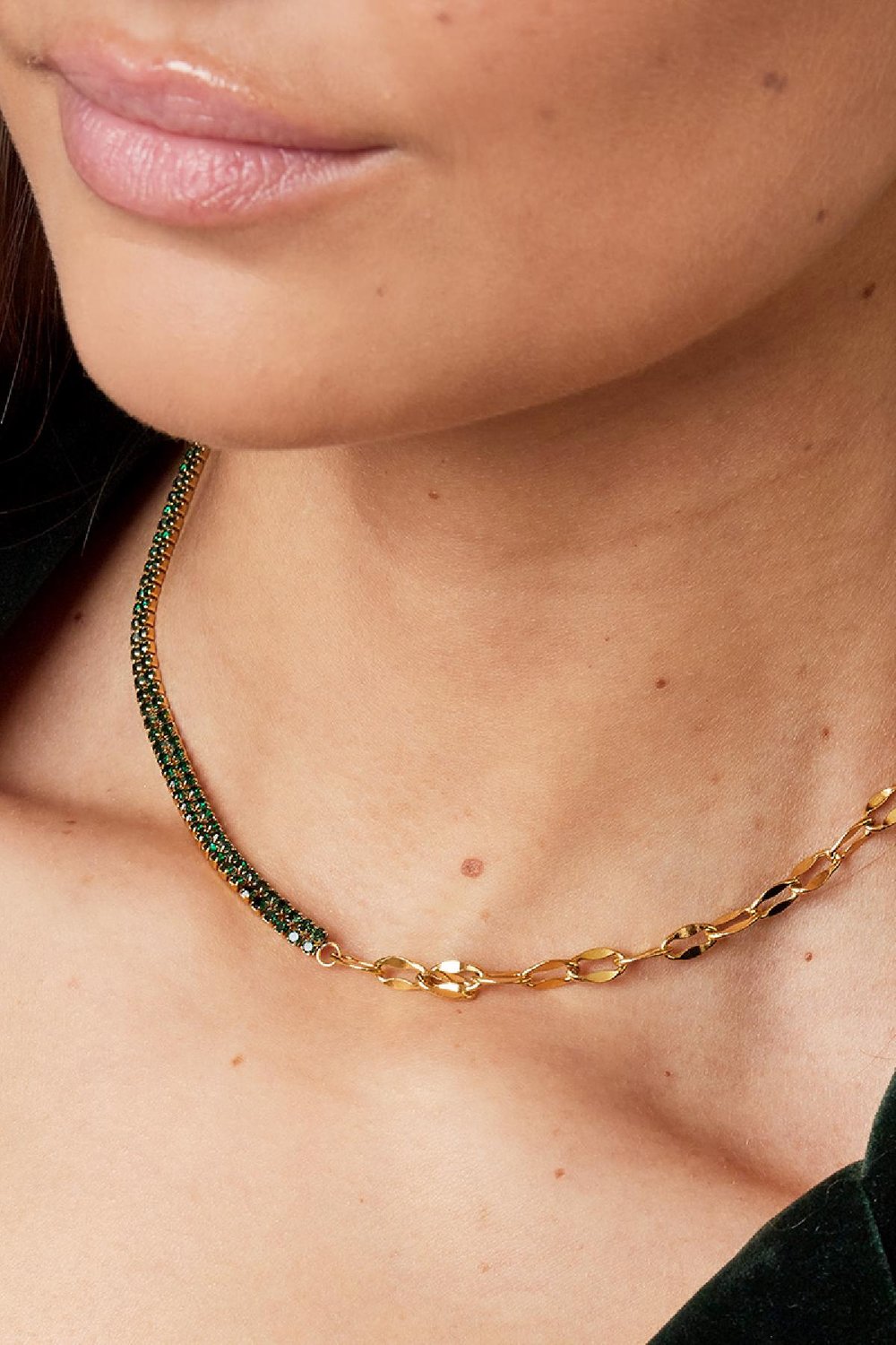 Ketting zirkoon en ketting Goud kleur Stainless Steel Afbeelding3