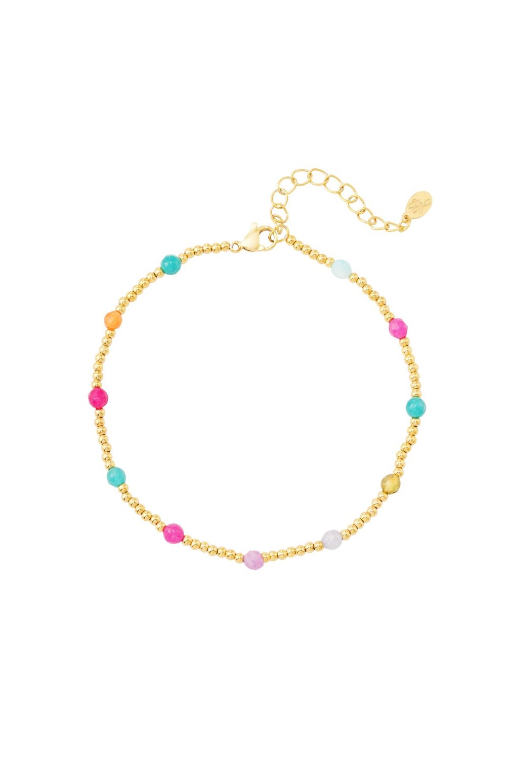 Anklet Coloured beads Gold Color Stainless Steel 