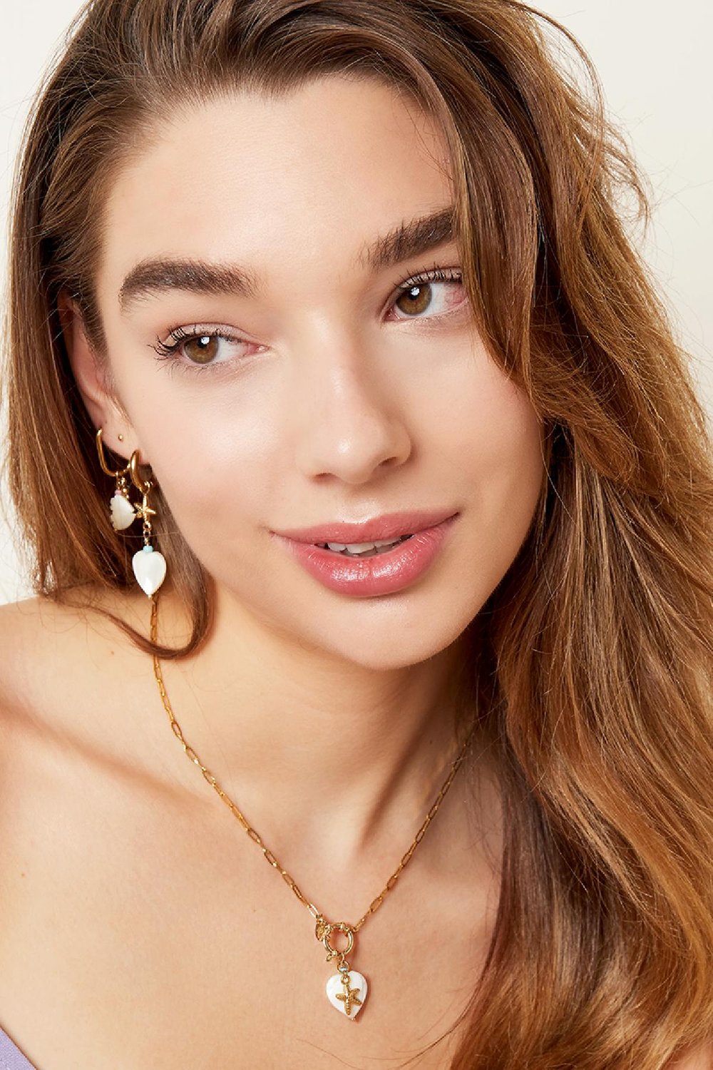 Halskette mit Herz und Seestern-Anhänger - Beach-Kollektion Goldfarbe Edelstahl Bild2