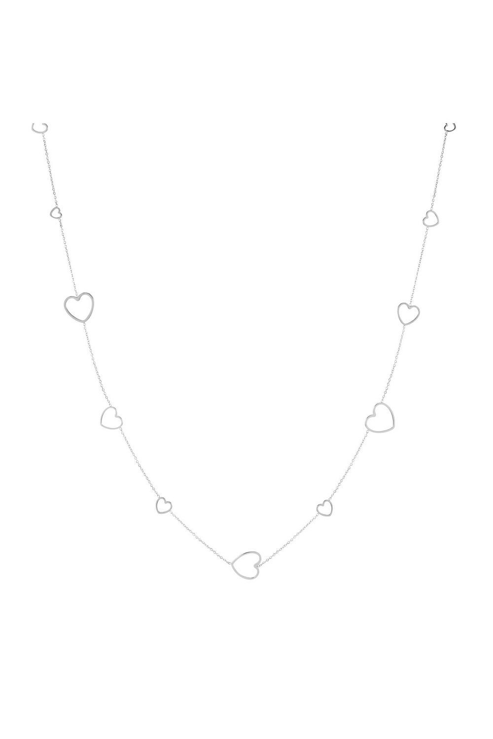 Long chain hearts Silver Color Stainless Steel