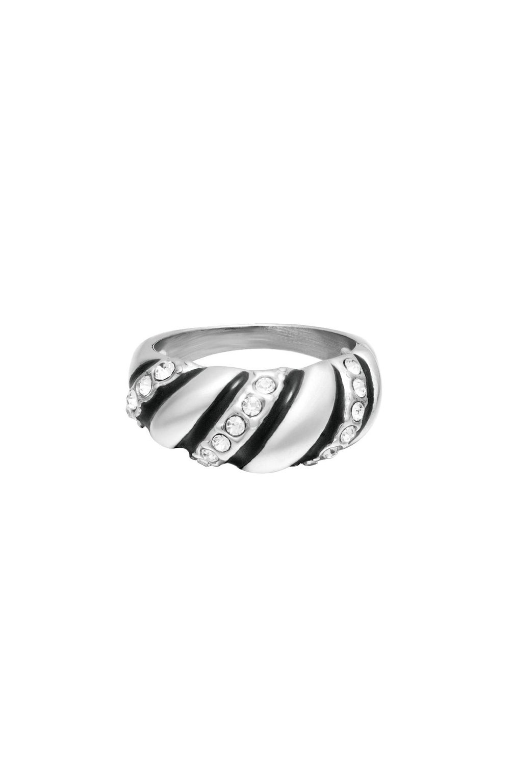 Stainless steel ring statement zircon swirl Silver Color 16