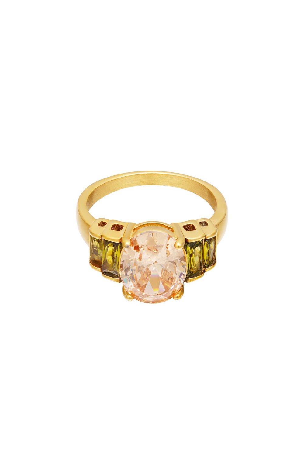 Statement ring with round zircon stone Gold Color Stainless Steel 16