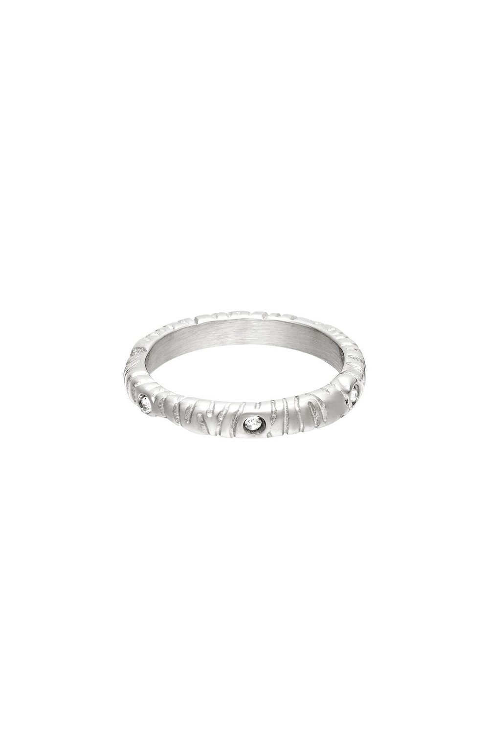 Ring mit Zirkoniastein und Zebrastreifen Silber Edelstahl 16