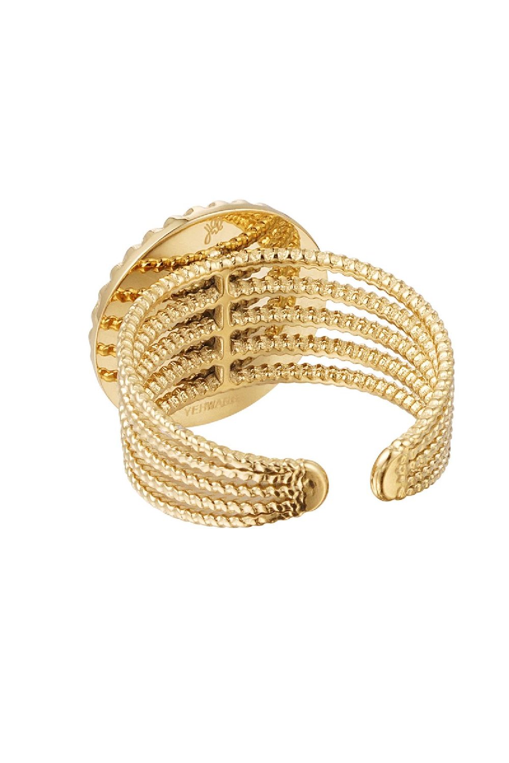 Statement ring stone - beige - Natural stone collection Beige & Gold Color Stainless Steel One size h5Picture5