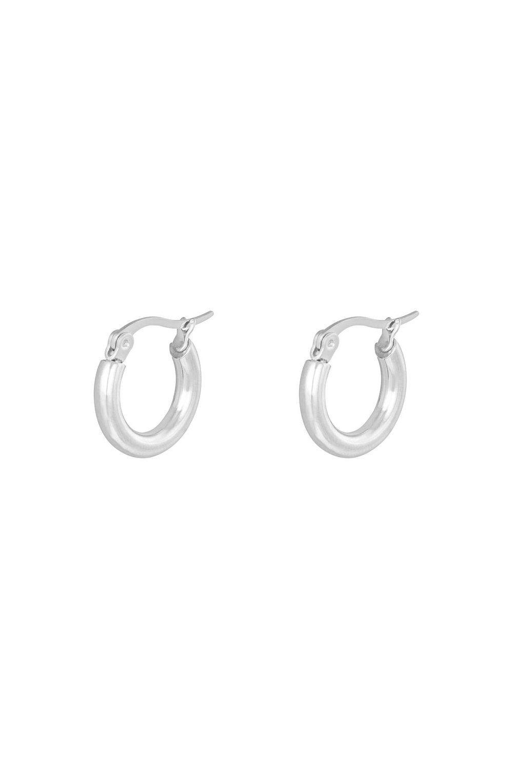 Earrings Hoops Smooth 15 mm Silver Color Stainless Steel