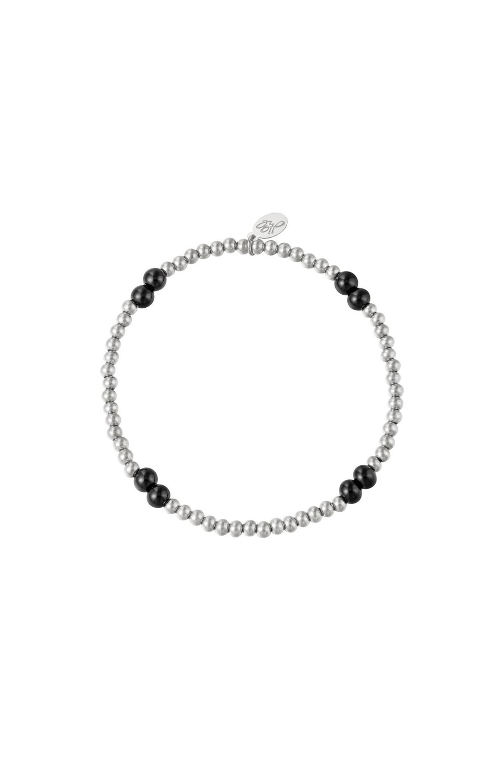 Bracelet Black Pearl Silver Color Stainless Steel 