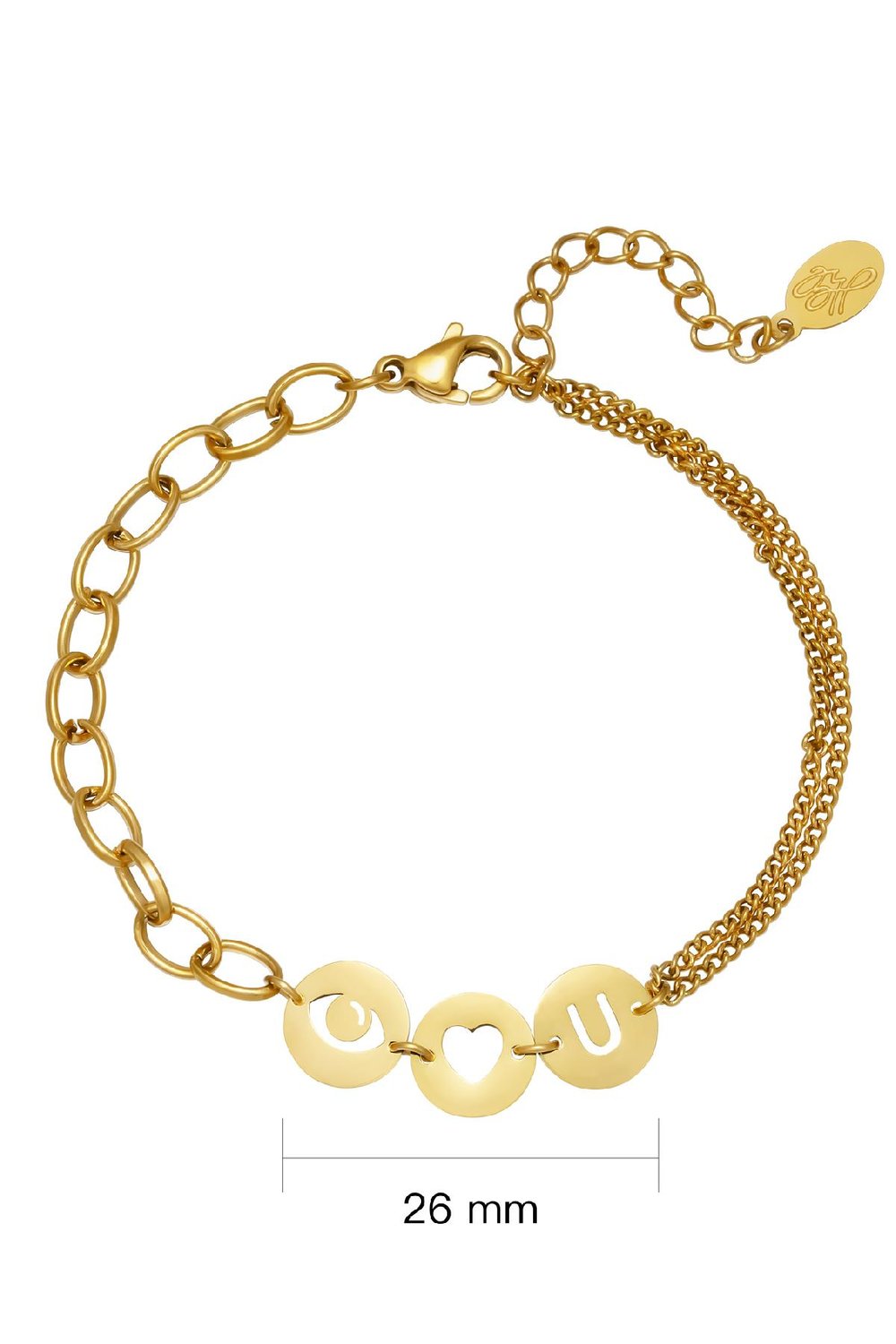 Armband Eye Heart You Goud kleur Stainless Steel h5Afbeelding3