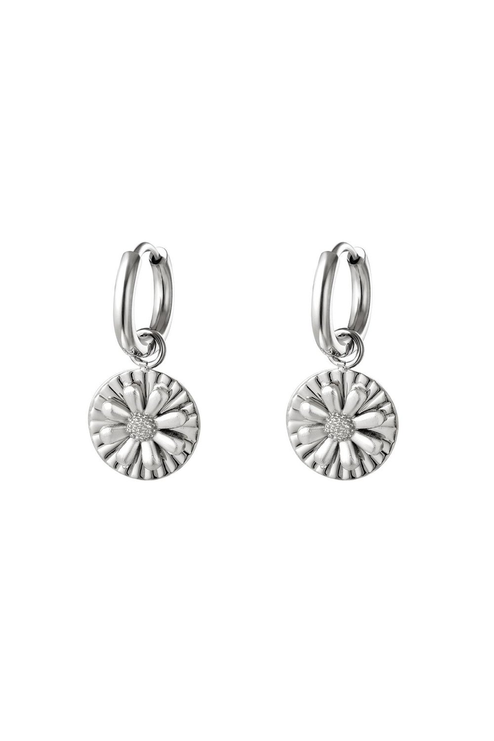 Earring with daisy charm Silver Color Stainless Steel