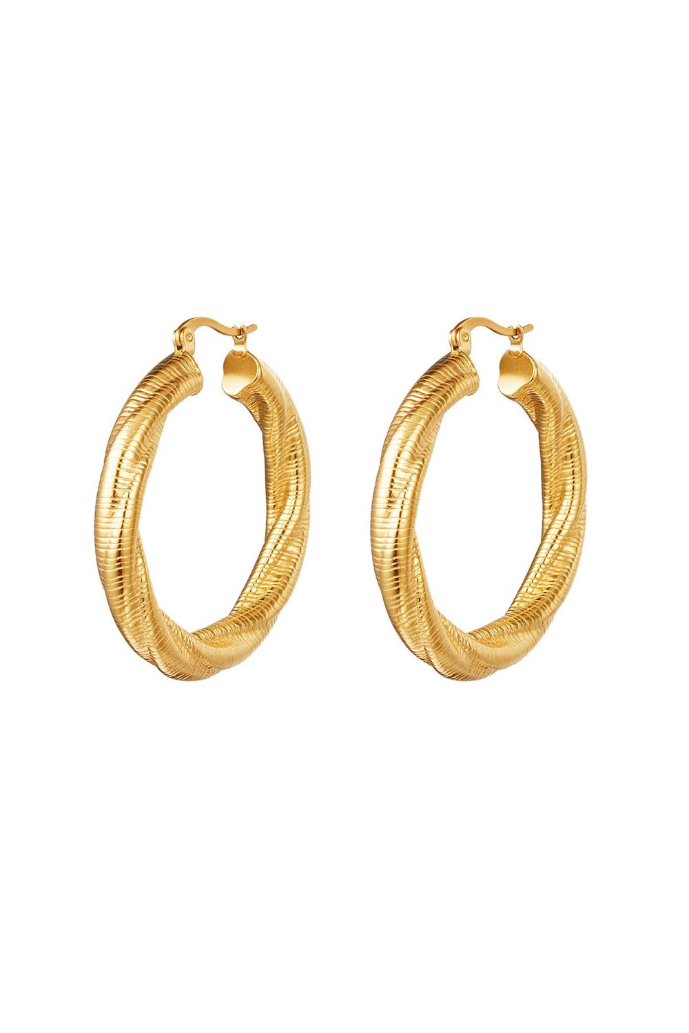 Hoops twisted large Gold Color Stainless Steel 
