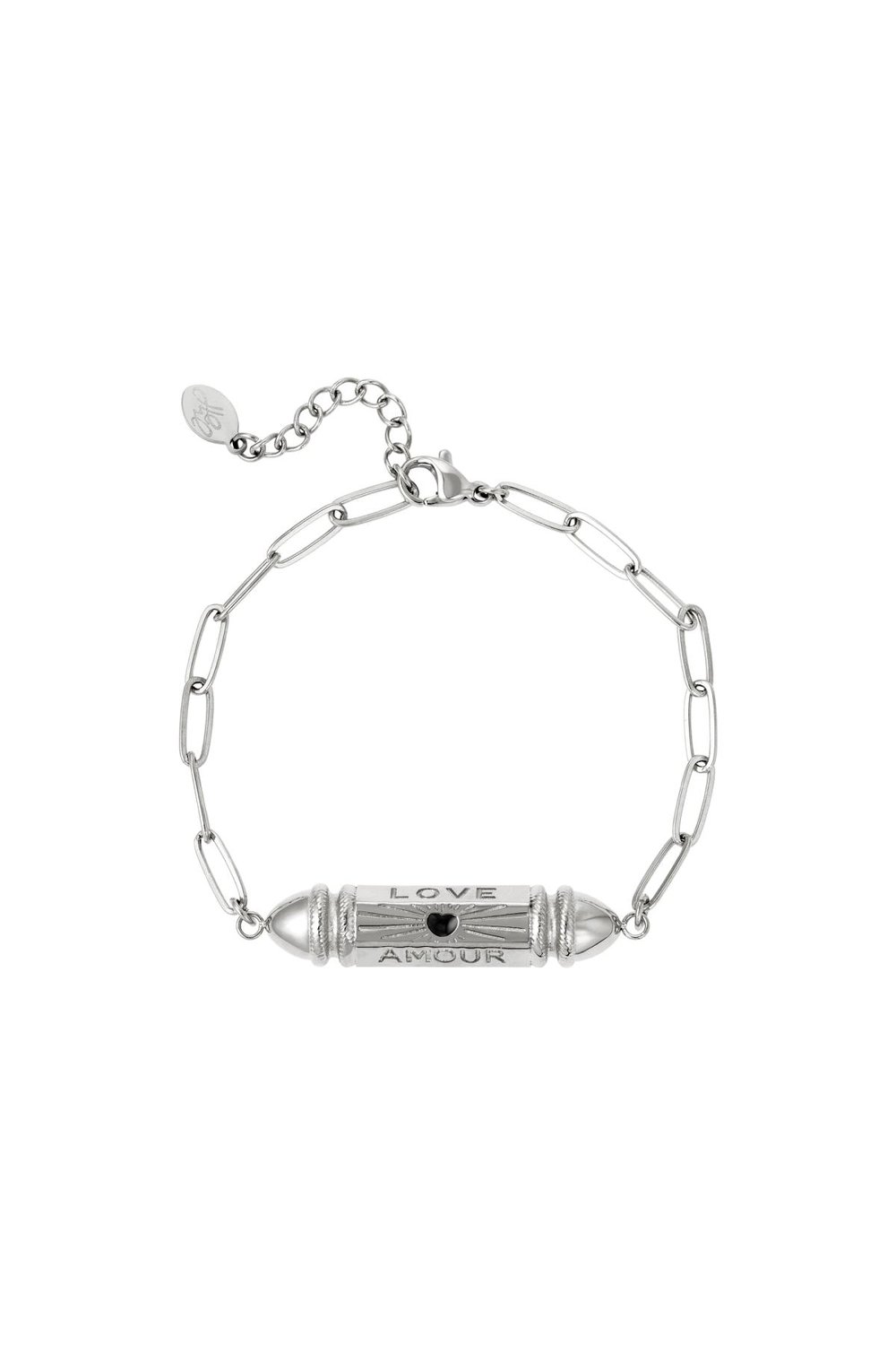 Bracelet bullet bead 'love' 'amour' Silver Color Stainless Steel 