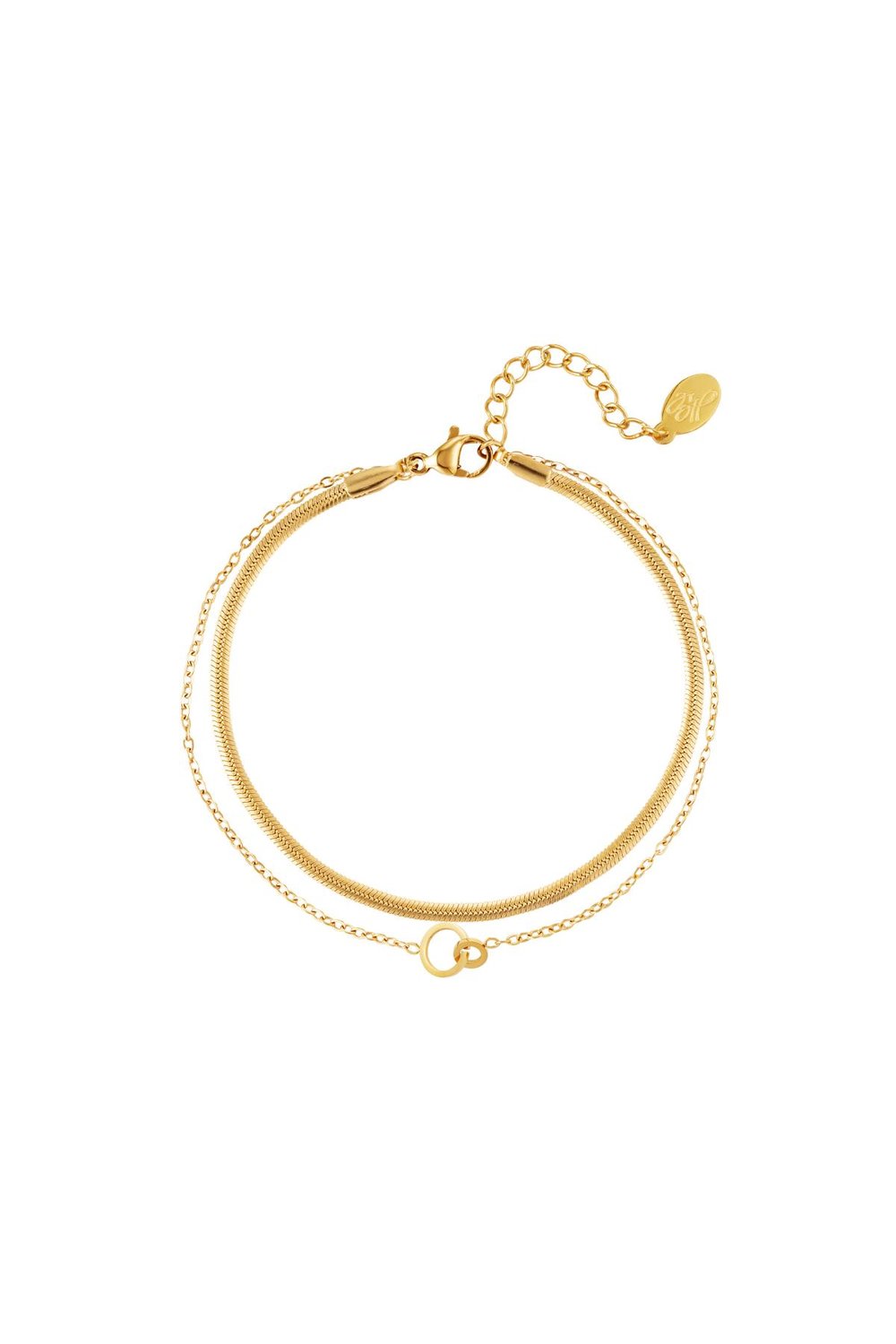 Double bracelet connected circles Silver Color Stainless Steel