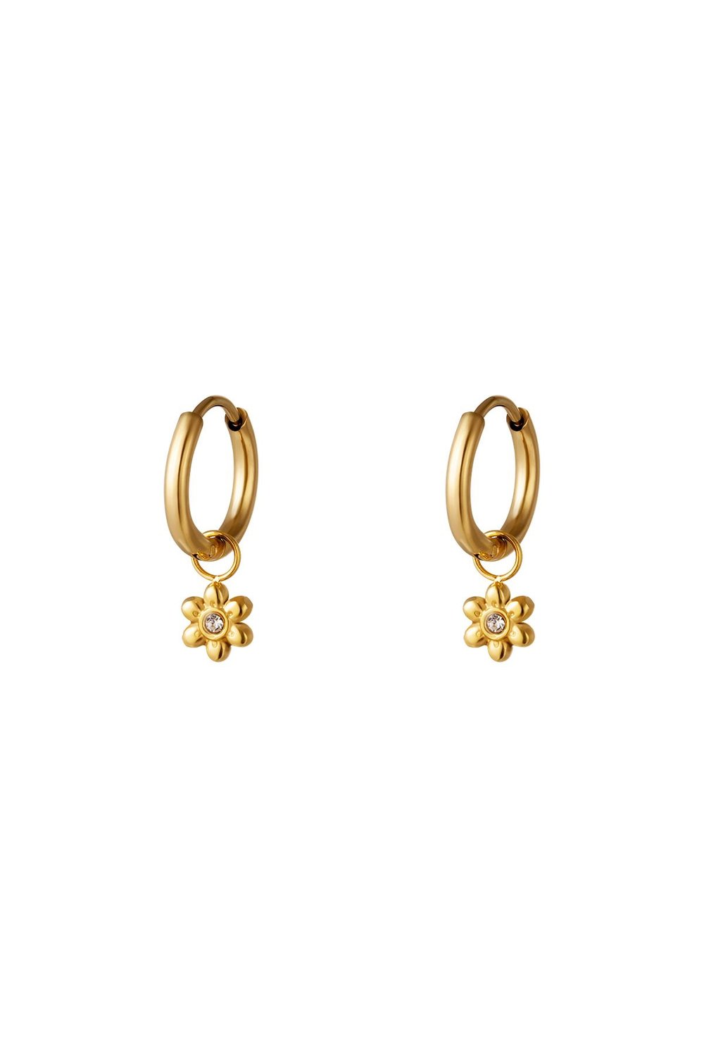 Little hoops with flower Gold Color Stainless Steel