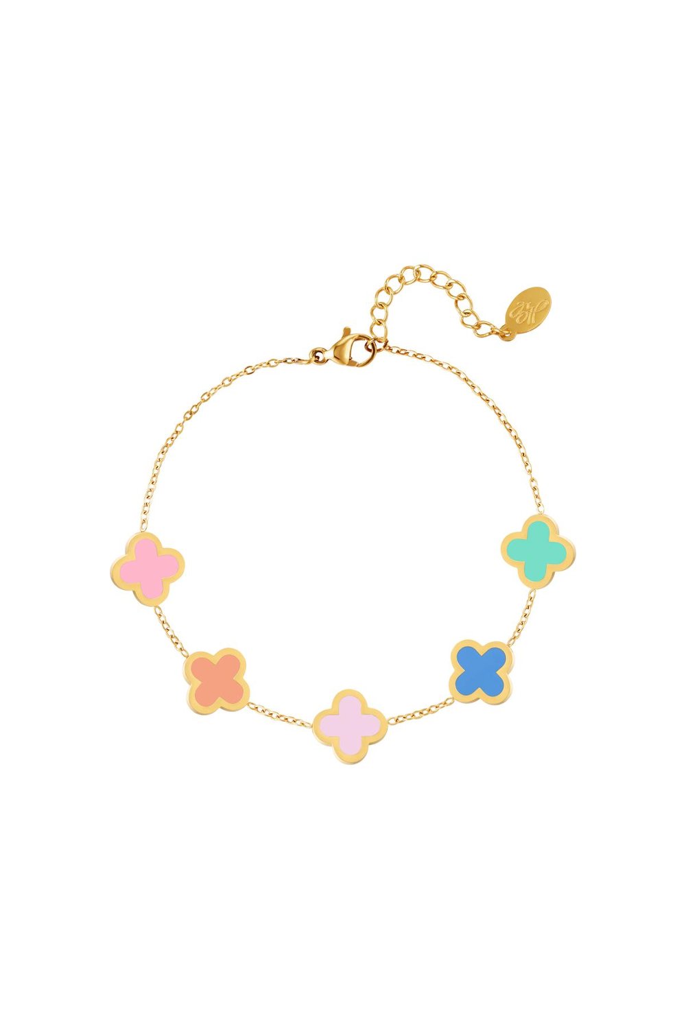 Bracelet multicolor clovers Gold Color Stainless Steel