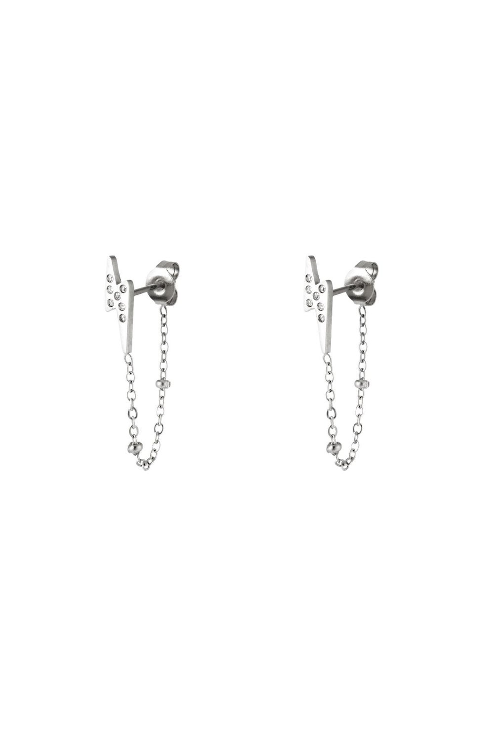 Lightning Bolt earrings with zirkons Gold Color Stainless Steel