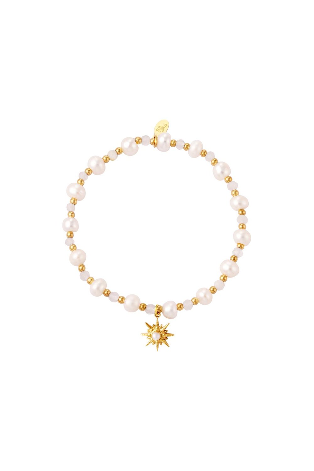 Pearl bracelet with star pendant Gold Color Stainless Steel 