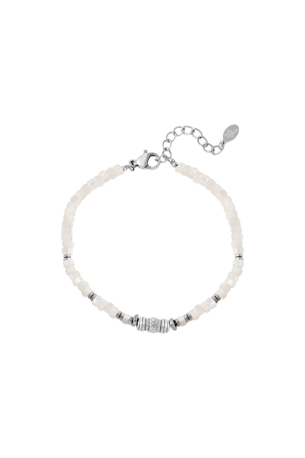 Bracelet with white beads Silver Color Stainless Steel 