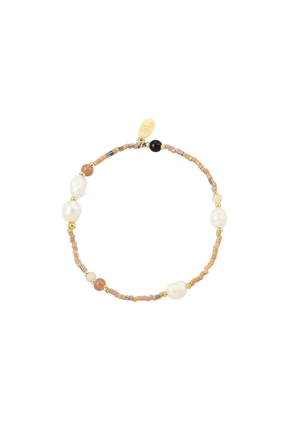 Beaded bracelet with pearls Beige Stainless Steel 