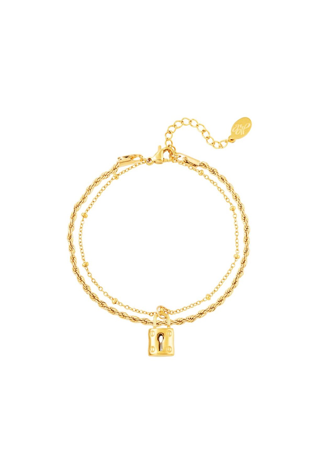 Layered bracelet with lock Gold Color Stainless Steel