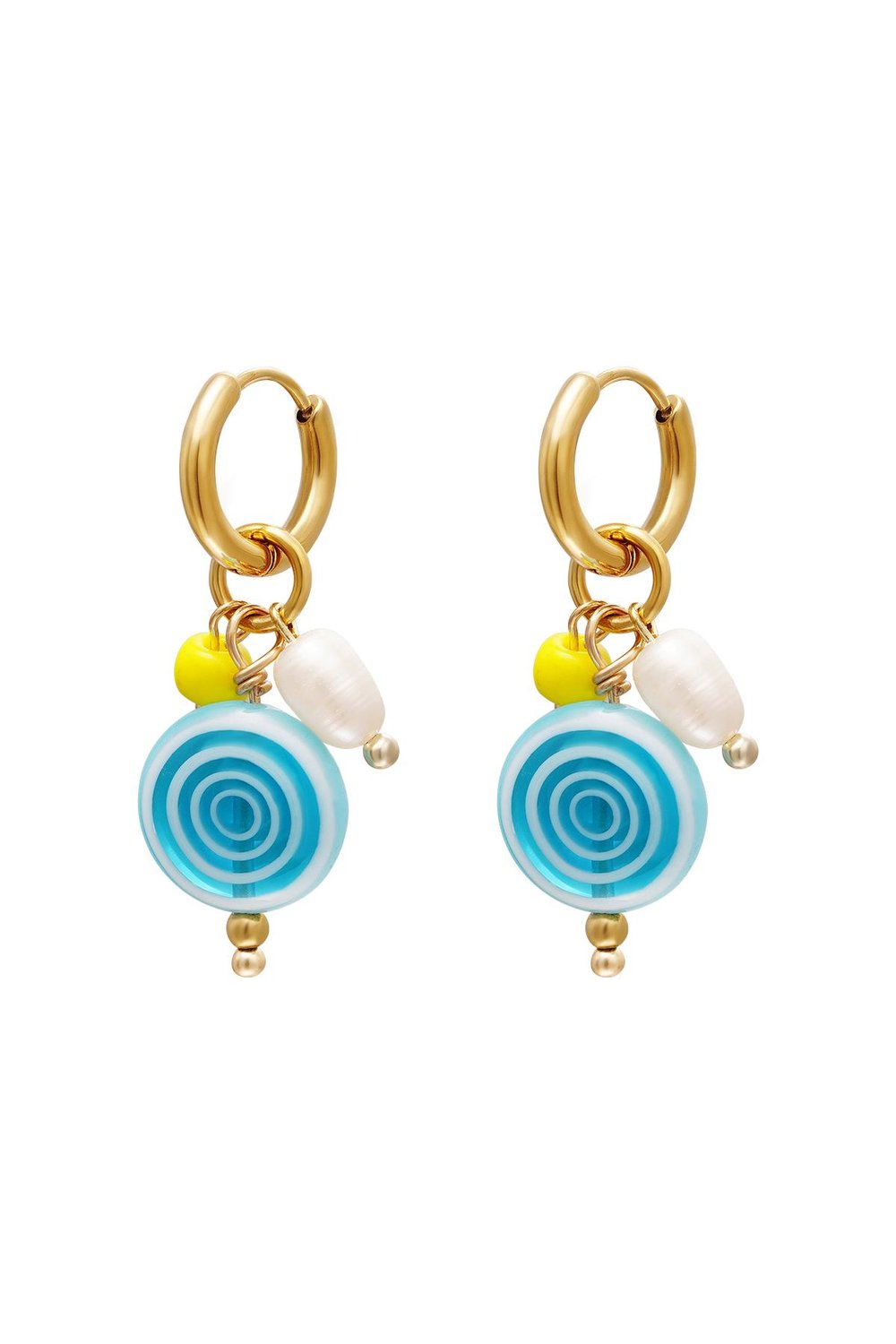 Dangling spiral earrings Blue & Gold Color Stainless Steel 