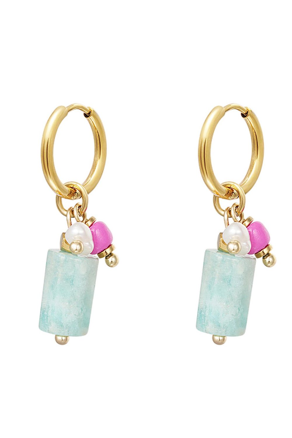 Dangling block earrings Blue & Gold Color Stainless Steel 