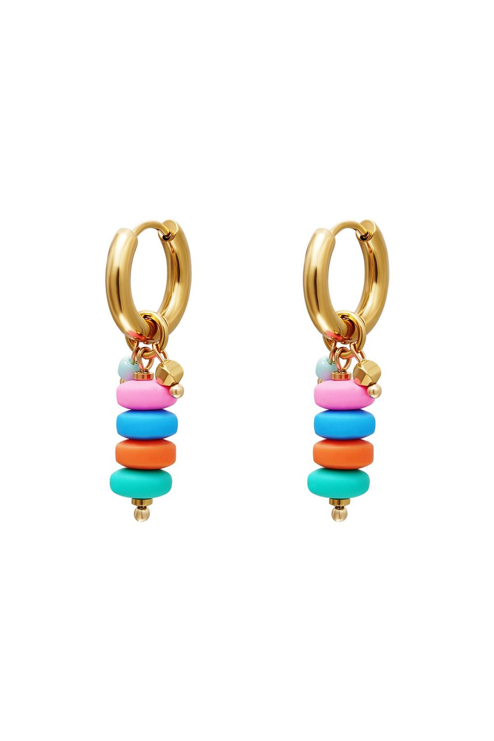 Colourful beads earrings Gold Color Stainless Steel 