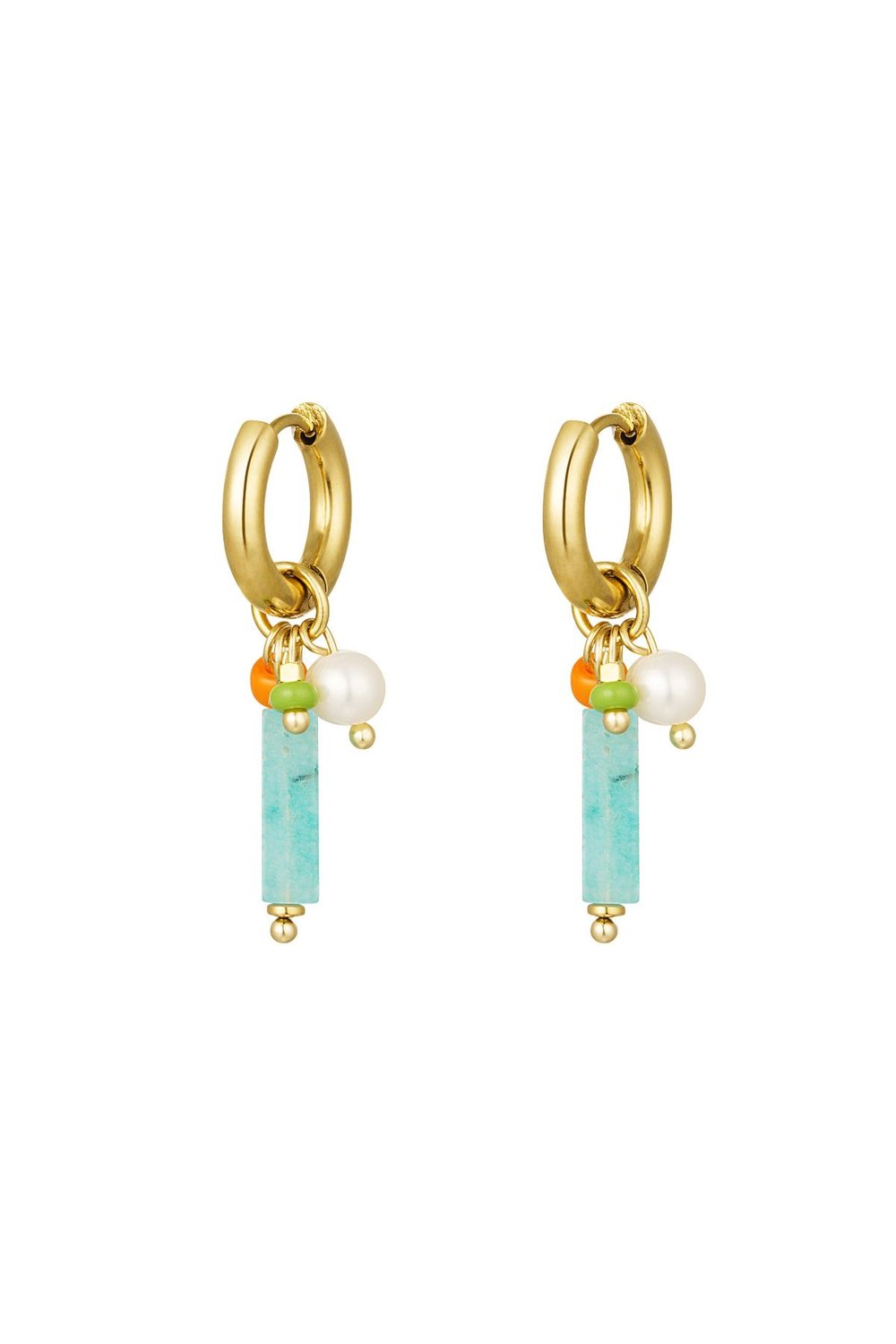 Dangling bar earrings Green & Gold Color Stainless Steel 