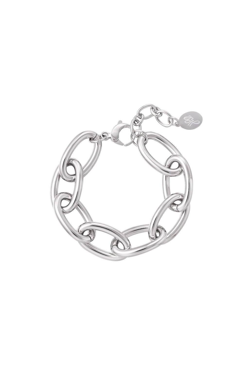 Chunky chain bracelet with large links Silver Color Stainless Steel 