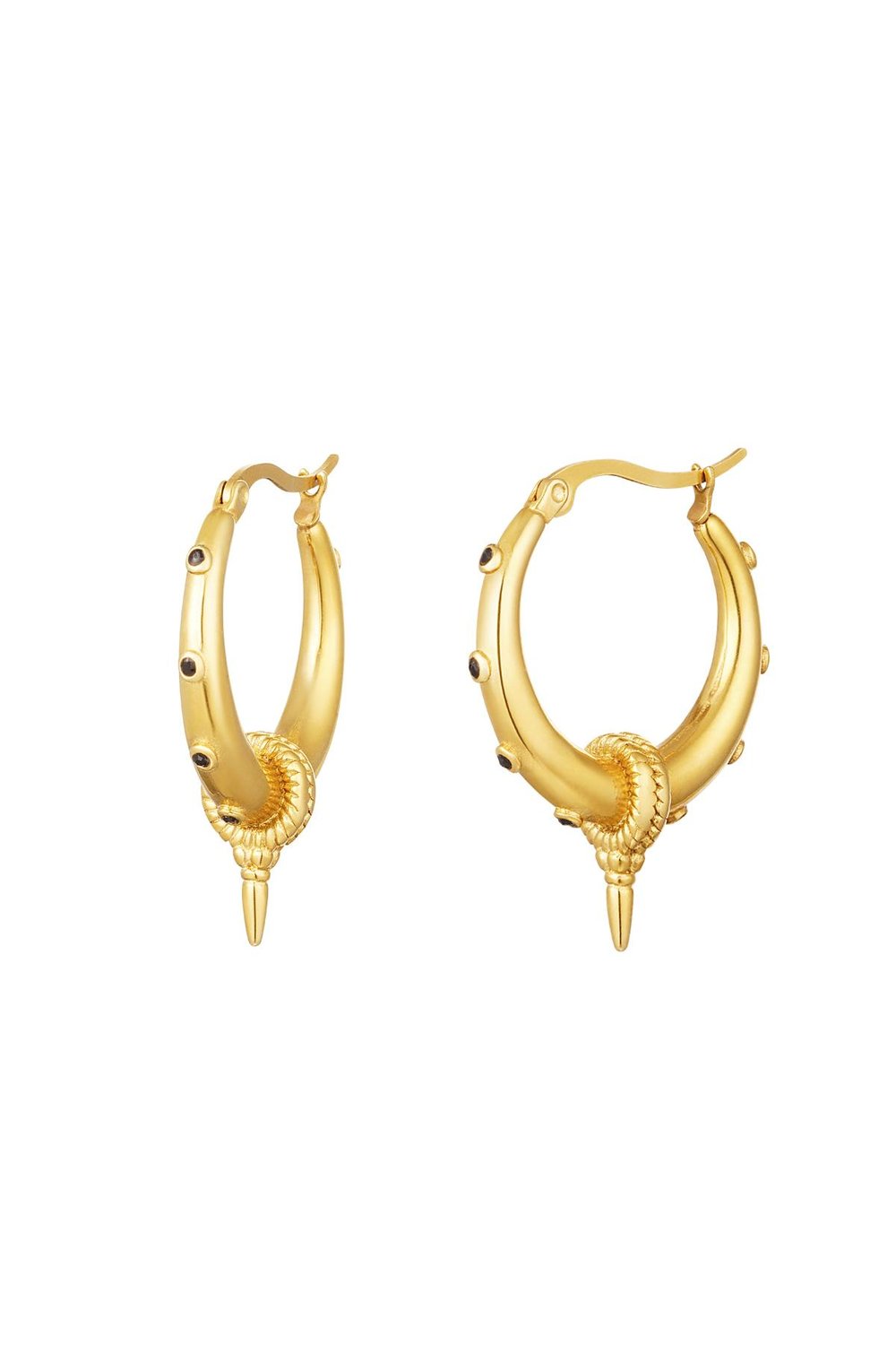 stainless steel earrings black stones - large  