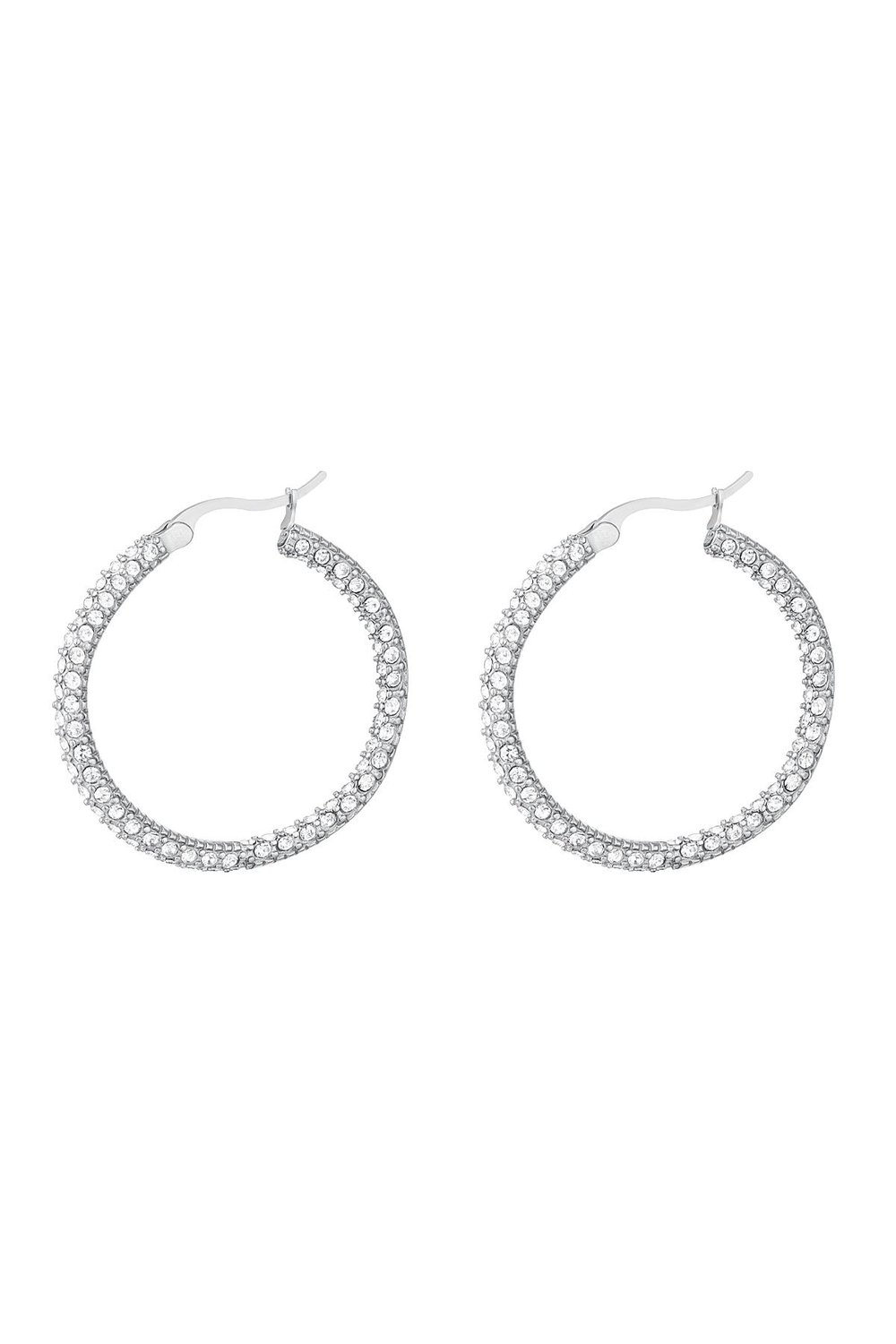 Round zircon earrings - large Silver Color Stainless Steel 