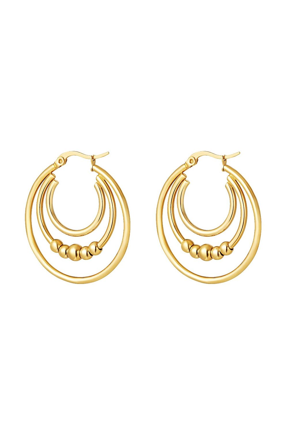 Double chained earrings decorated with beads Gold Color Stainless Steel 