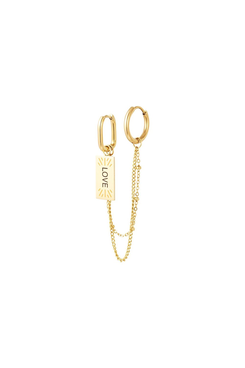 Earrings with chain and love charm Gold Color Stainless Steel 